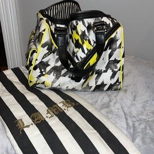 L.A.M.B neon yellow, black and white small bag with dust bag